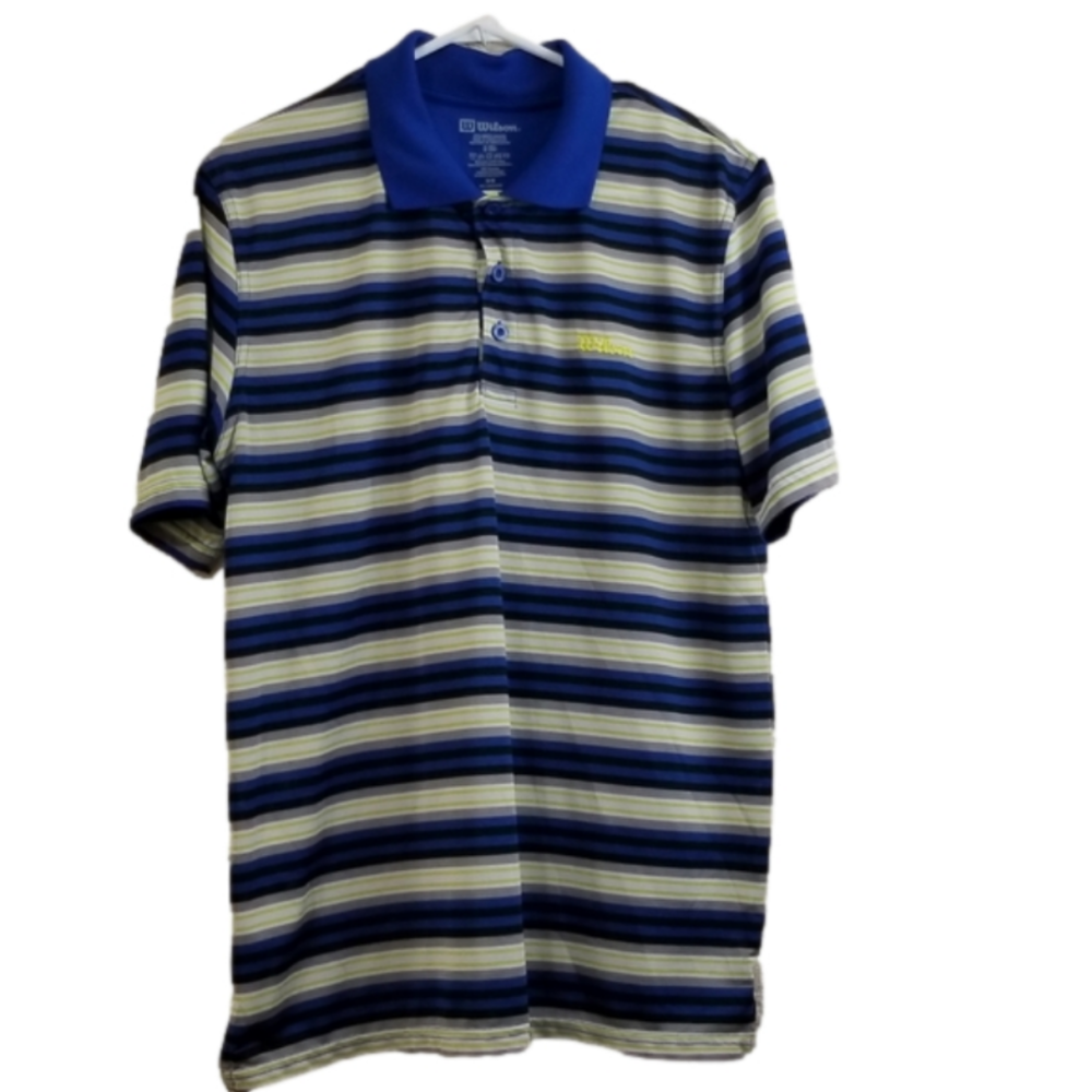 Wilson Blue and White Striped Polo Shirt Size medium